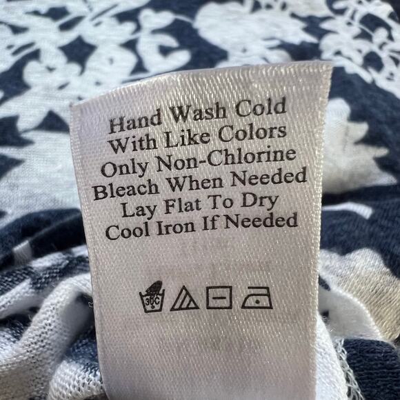 Coldwater Creek Womens Kimono Blouse Shirt Top Linen Floral Pullover Blue White - Picture 9 of 9